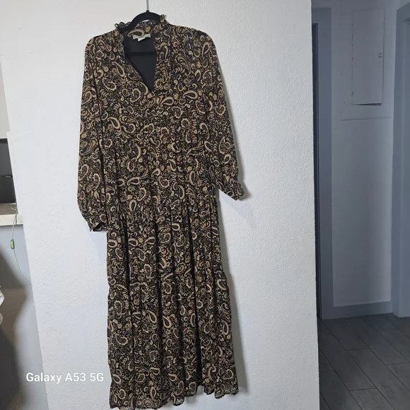 Lucky Brand Black and Tan Paisley Maxi Dress